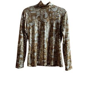 Amazing 90s does 70s Psychedelic Artsy Print top with Mirror Dots accent